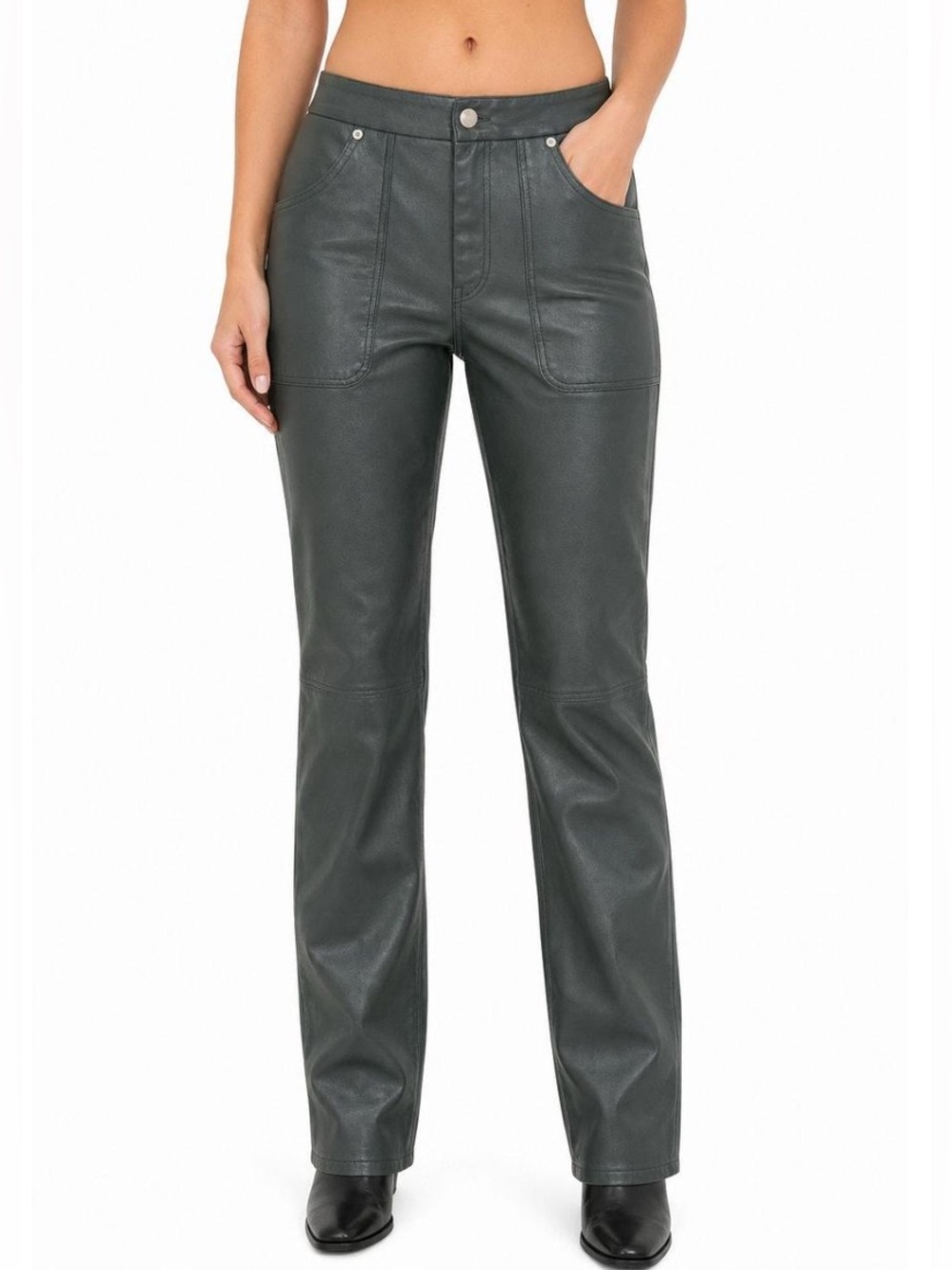 NWT BlankNYC Baxter Ribcage Straight Leg Faux Leather Pants | Dark Green | 28